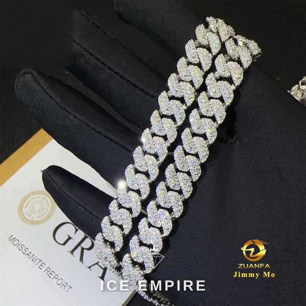 Iced Out 925 Silver Moissanite Cuban Chain