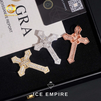 Iced Out Cross Rose Gold Plated Moissanite Pendant