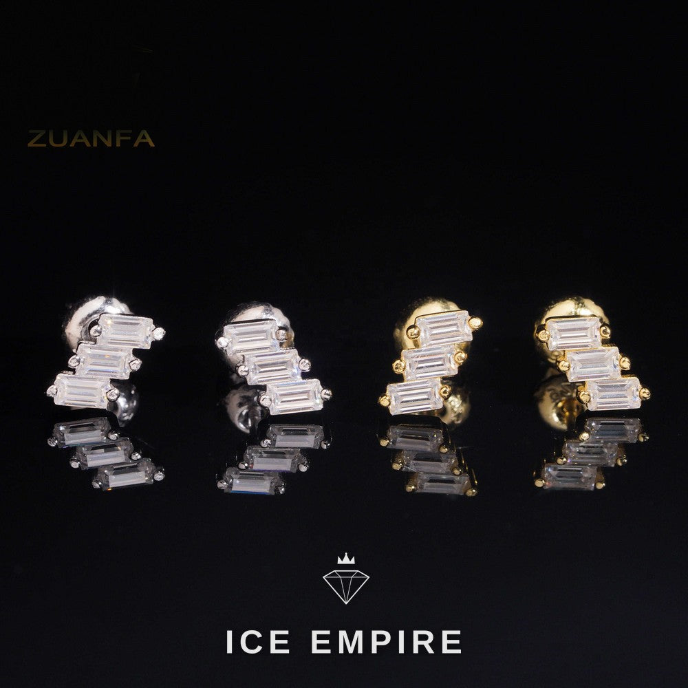 Iced Out Baguette Rose Gold Plated Moissanite Earrings
