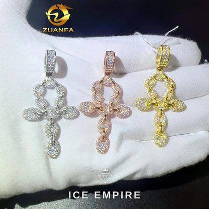 Iced Out Cross 925 Silver Moissanite Pendant