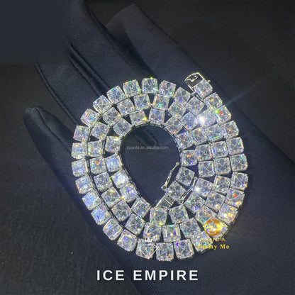 Iced Out Cluster 925 Silver Moissanite Cuban Chain