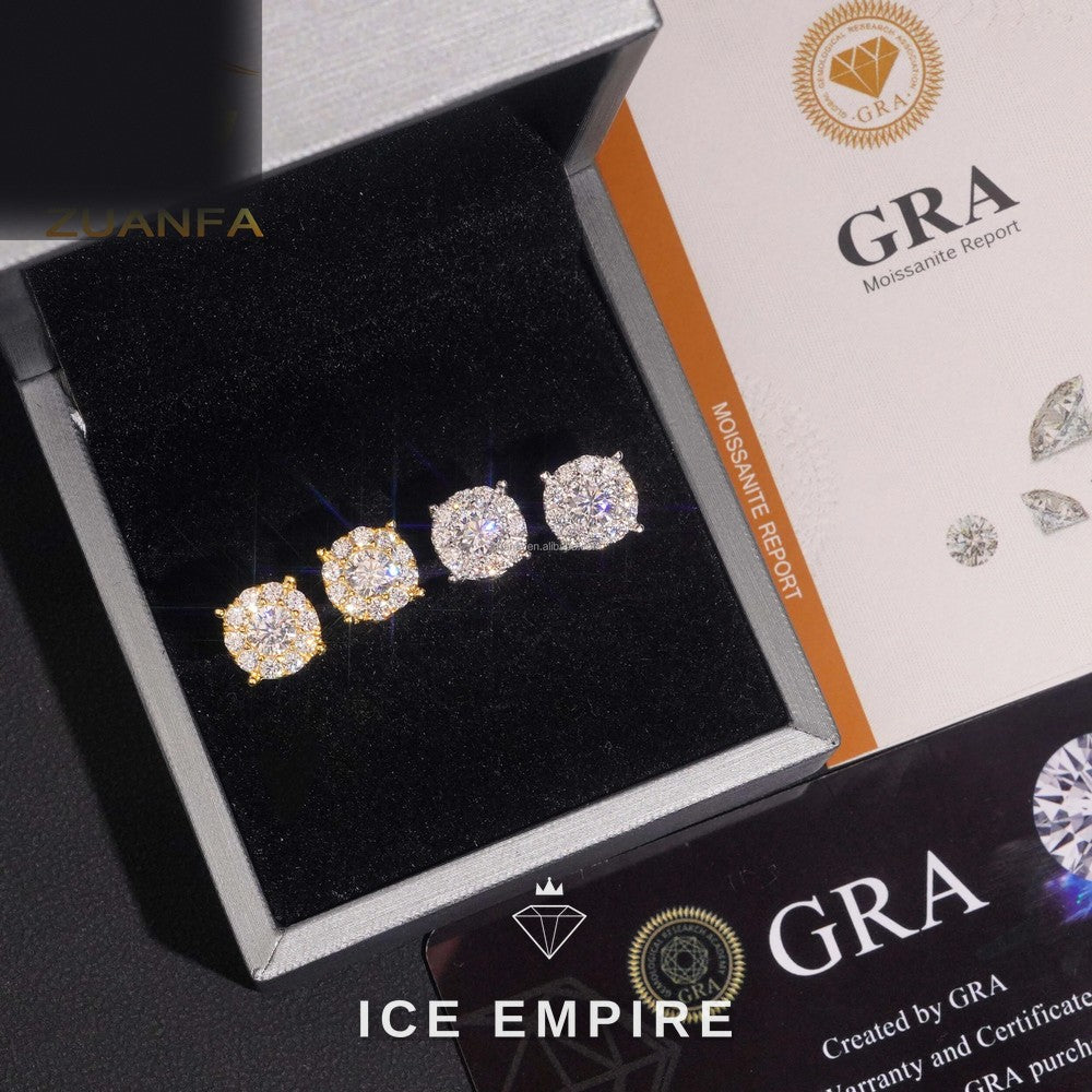 Iced Out 925 Silver Moissanite Stud Earrings