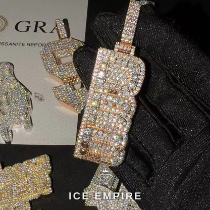 Iced Out Baguette Rose Gold Plated Moissanite Pendant