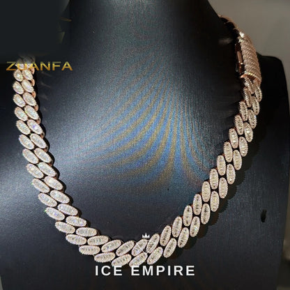 Iced Out Baguette Rose Gold Plated Moissanite Cuban Chain