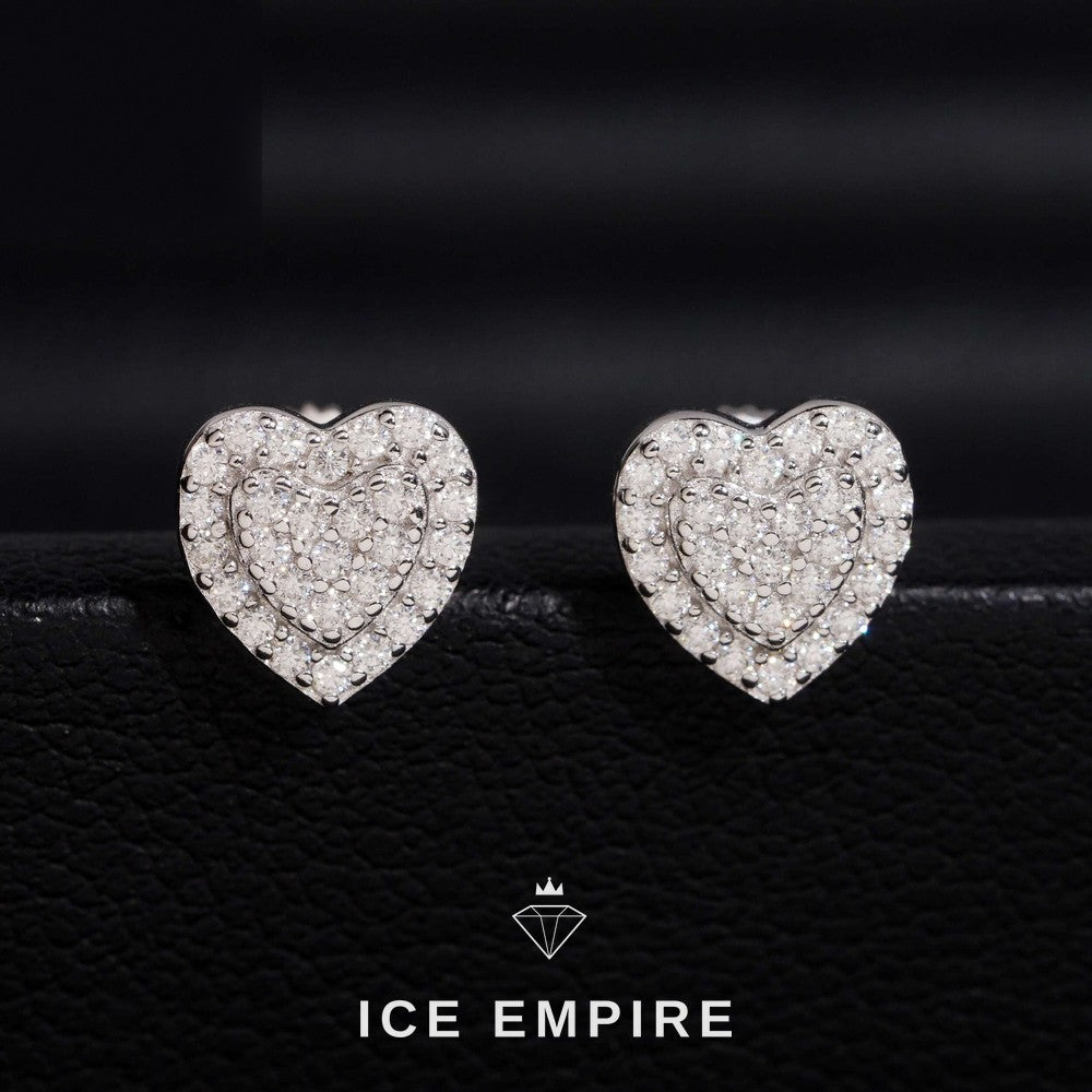 Iced Out Heart 14K Gold Moissanite Stud Earrings