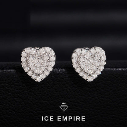 Iced Out Heart 14K Gold Moissanite Stud Earrings