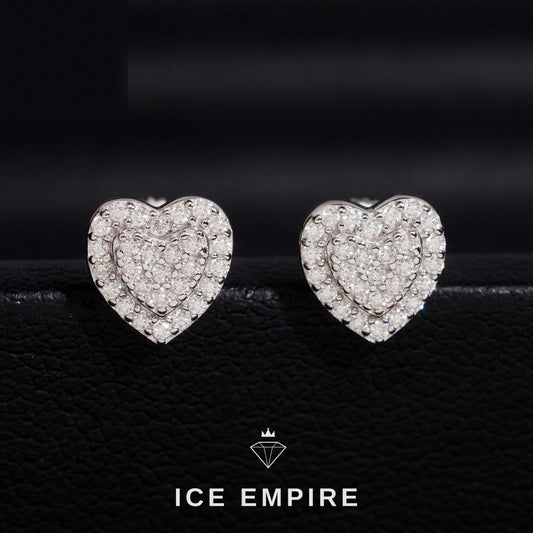 Iced Out Heart 14K Gold Moissanite Stud Earrings
