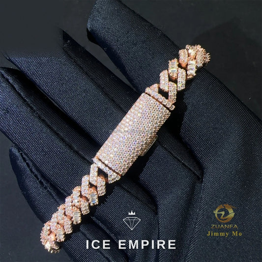 Iced Out Baguette Rose Gold Moissanite Cuban Chain
