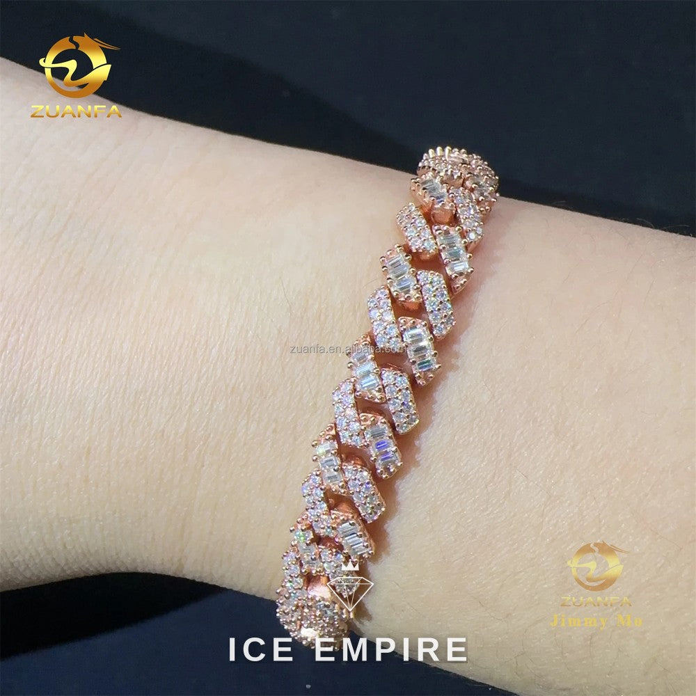 Iced Out Baguette Rose Gold Moissanite Cuban Chain