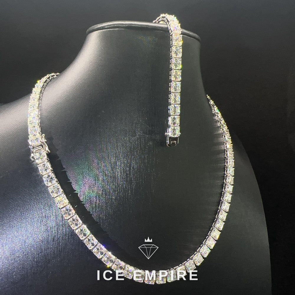 Iced Out Cluster 925 Silver Moissanite Cuban Chain