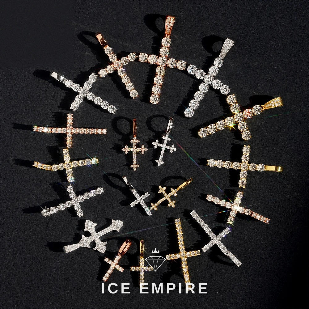 Iced Out Cross Rose Gold Plated Moissanite Pendant