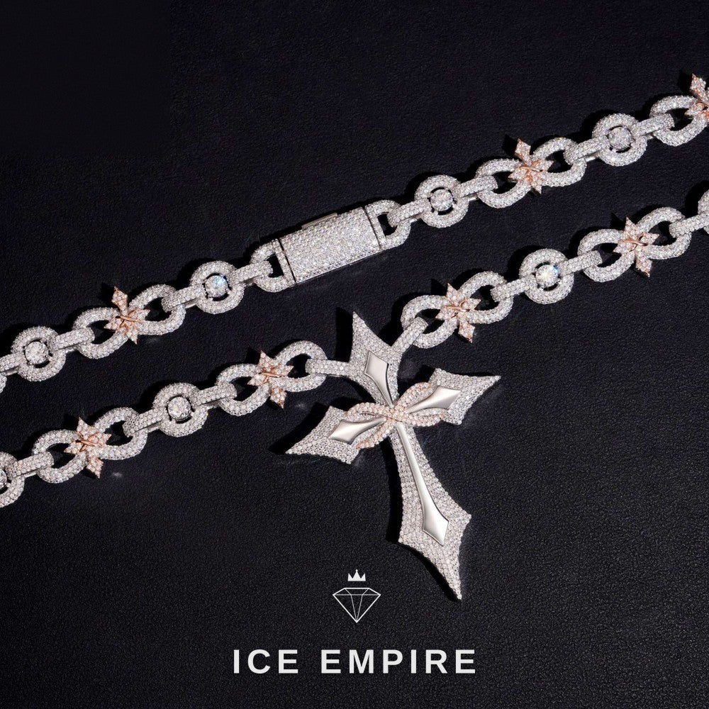 Iced Out Cross Rose Gold Moissanite Cuban Chain