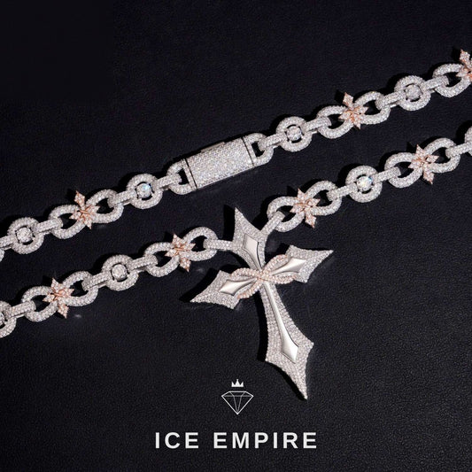 Iced Out Cross Rose Gold Moissanite Cuban Chain
