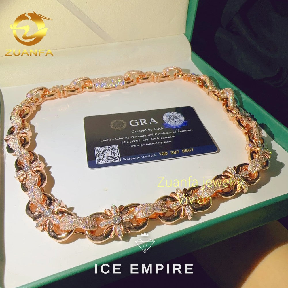 Iced Out Rose Gold Plated Moissanite Cuban Chain
