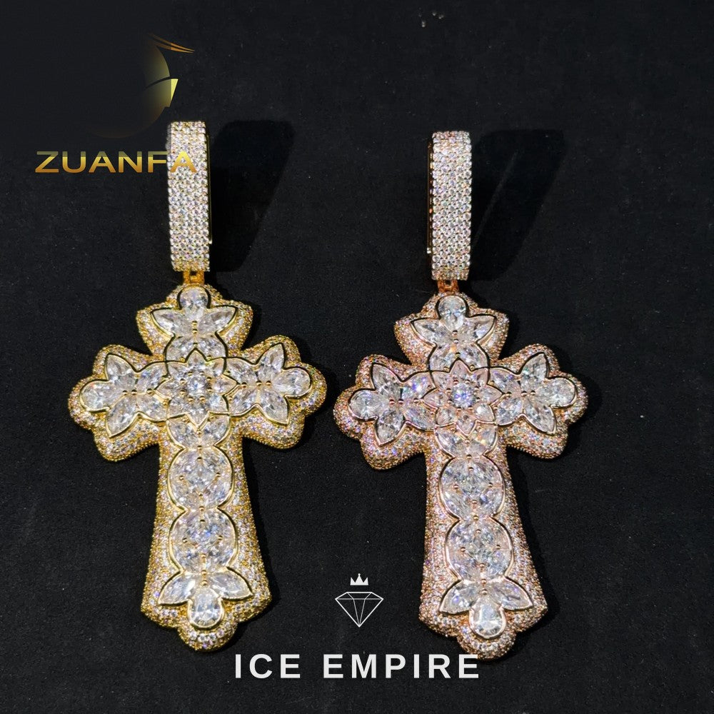 Iced Out Cross Rose Gold Plated Moissanite Cuban Chain