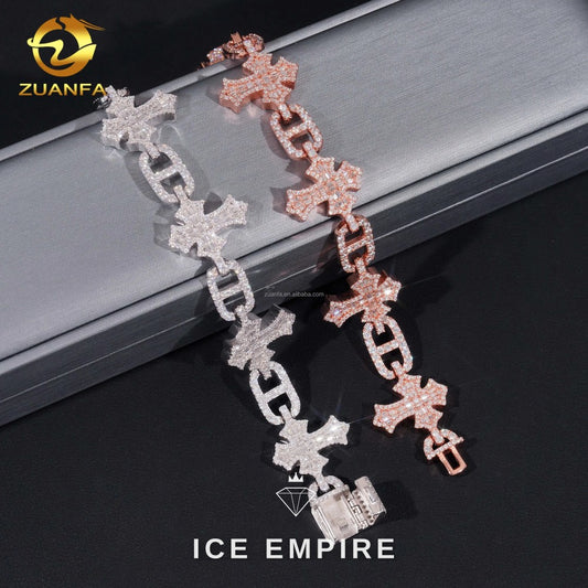 Iced Out Baguette 925 Silver Moissanite Cuban Chain