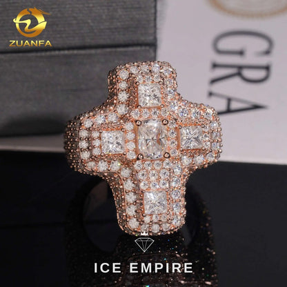 Iced Out Cross Gold Plated Moissanite Ring