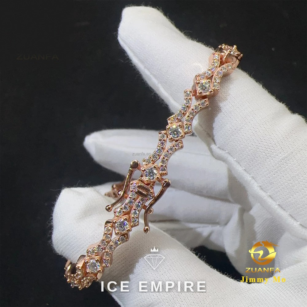 Iced Out Cluster Rose Gold Moissanite Tennis Chain
