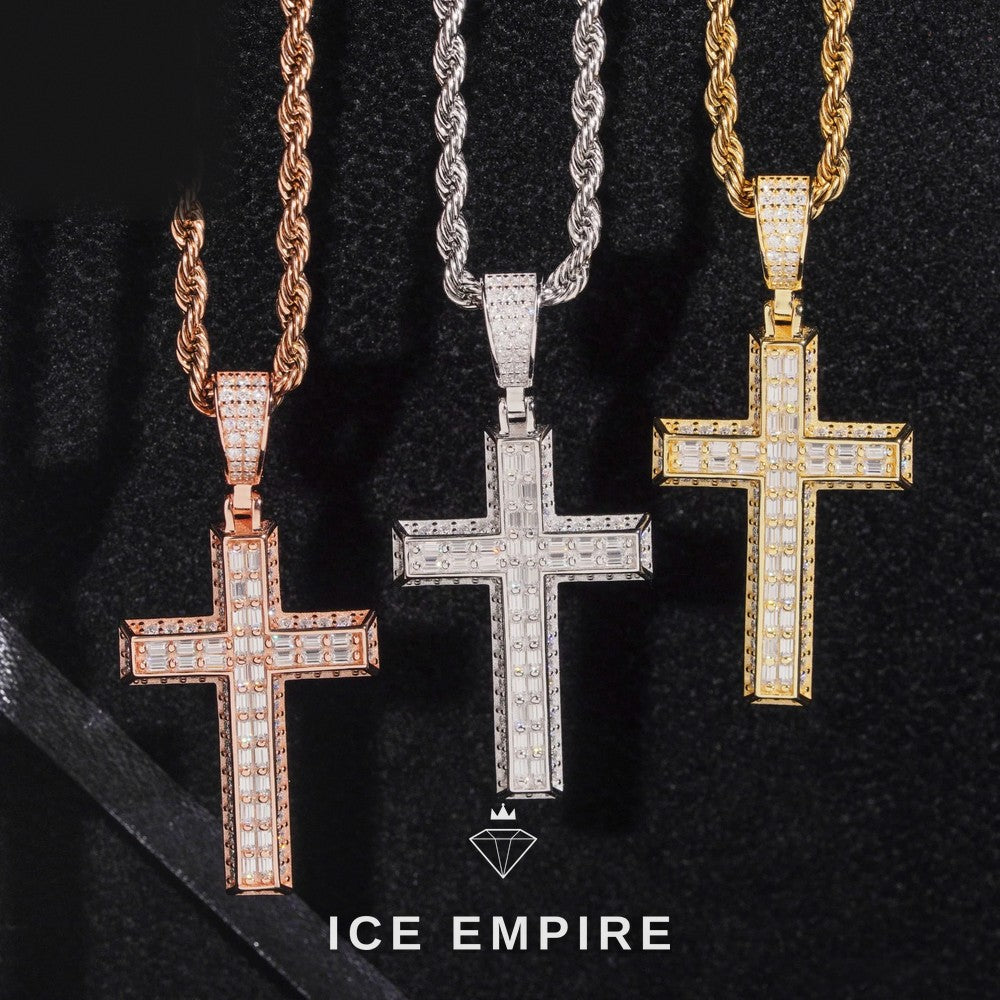 Iced Out Cross 925 Silver Moissanite Pendant