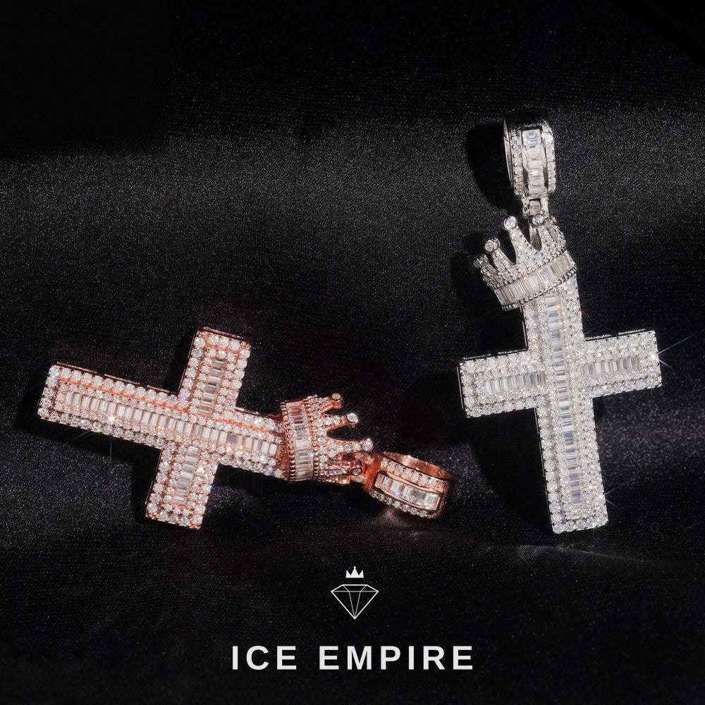 Iced Out Cross Rose Gold Plated Moissanite Pendant