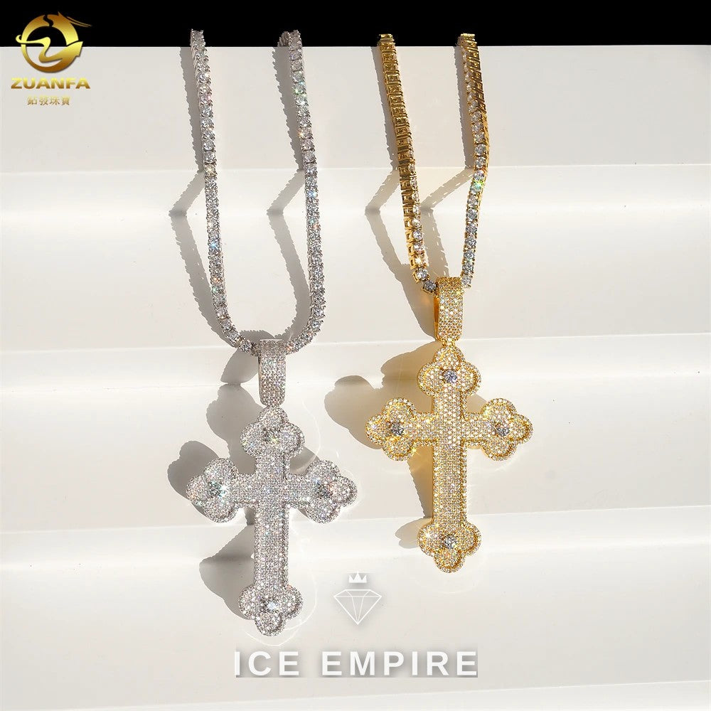 Iced Out Cross Rose Gold Plated Moissanite Pendant
