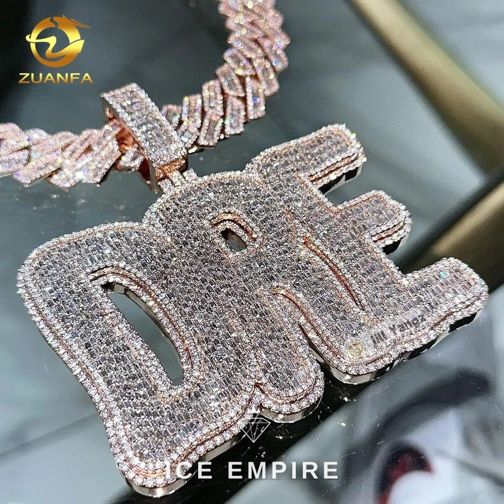 Iced Out Baguette 925 Silver Moissanite Pendant