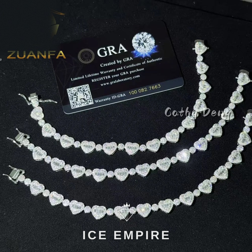 Iced Out Heart 925 Silver Moissanite Cuban Chain