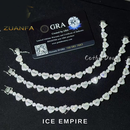 Iced Out Heart 925 Silver Moissanite Cuban Chain