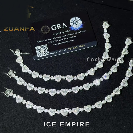 Iced Out Heart 925 Silver Moissanite Cuban Chain