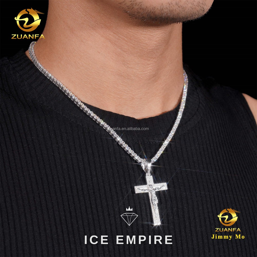 Iced Out Cross 925 Silver Pendant