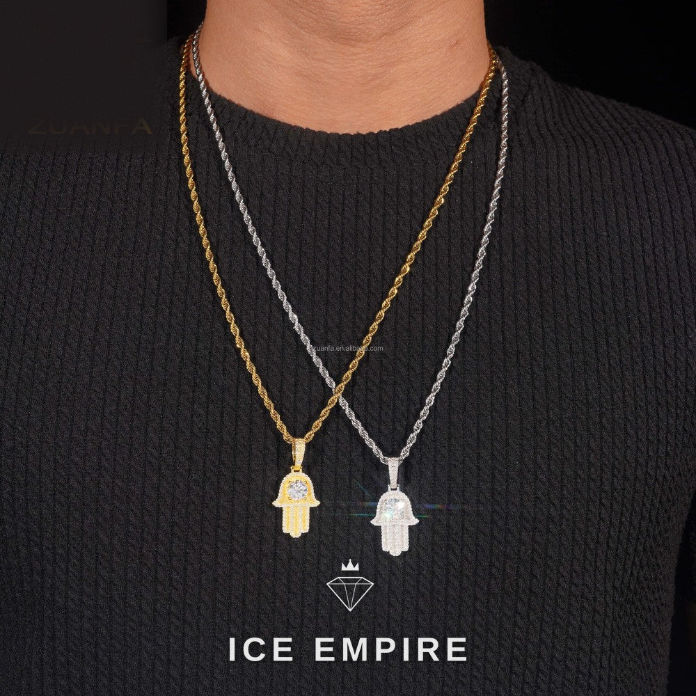 Iced Out 14K Gold Moissanite Pendant
