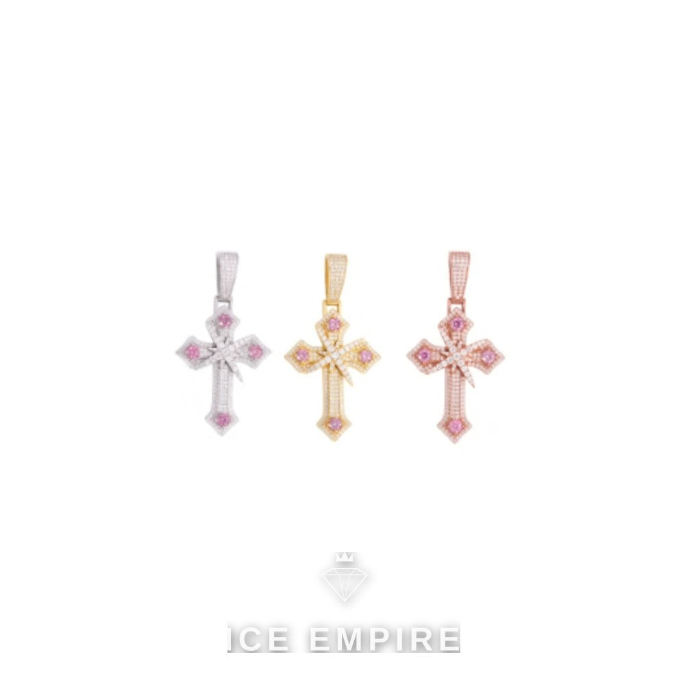 Iced Out Cross Rose Gold Plated Moissanite Pendant
