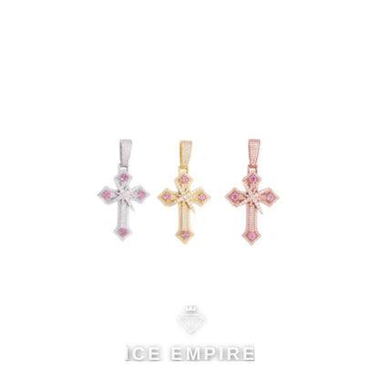 Iced Out Cross Rose Gold Plated Moissanite Pendant
