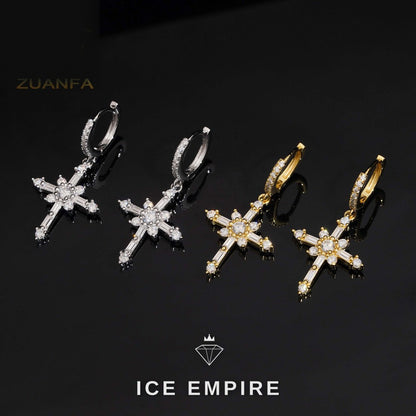 Iced Out Baguette 925 Silver Moissanite Hoop Earrings