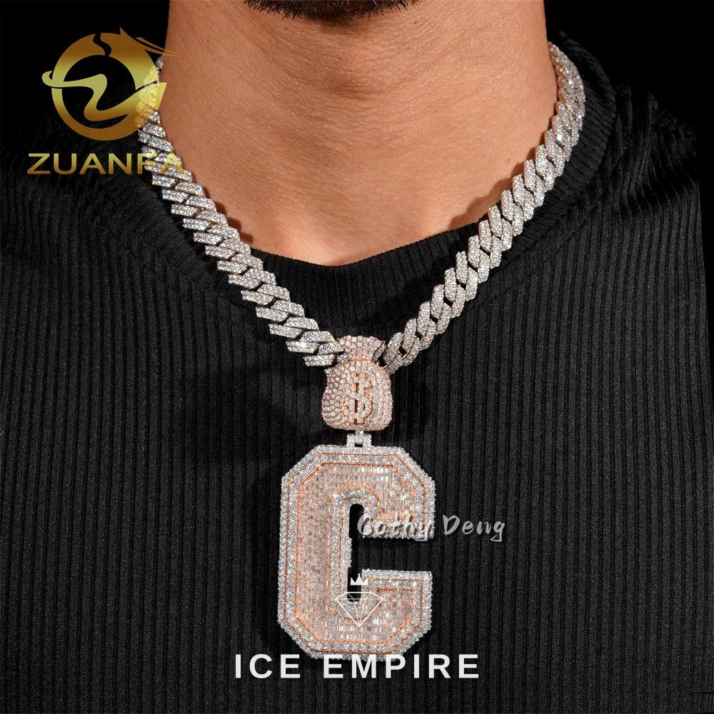 Iced Out Baguette 925 Silver Moissanite Cuban Chain