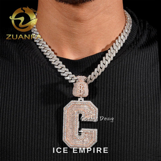 Iced Out Baguette 925 Silver Moissanite Cuban Chain