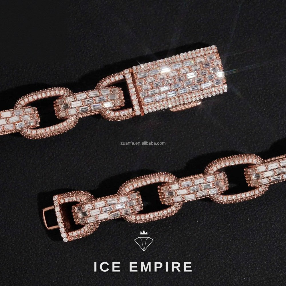 Iced Out Baguette Rose Gold Plated Moissanite Cuban Chain