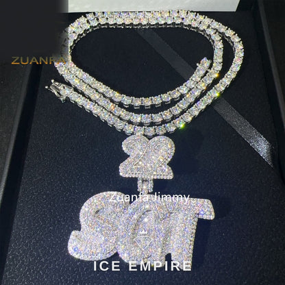 Iced Out 925 Silver Moissanite Tennis Chain
