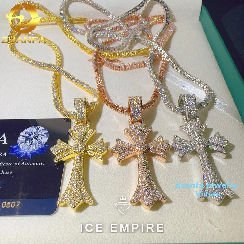 Iced Out Cross Gold Plated Moissanite Pendant
