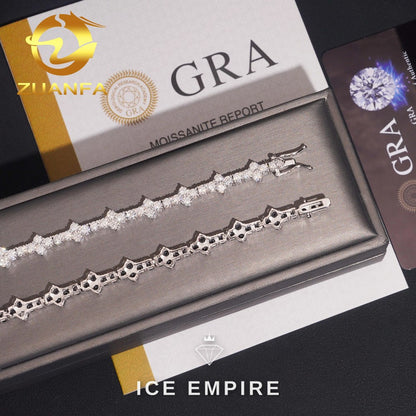 Iced Out Cluster 925 Silver Moissanite Tennis Chain