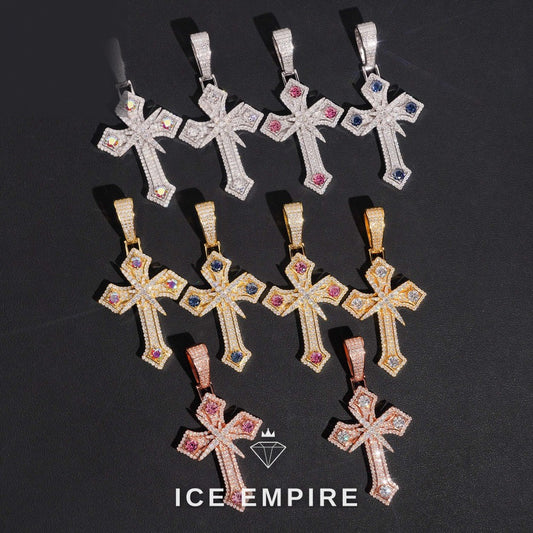 Iced Out Cross Rose Gold Plated Moissanite Pendant