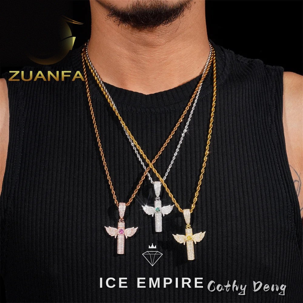 Iced Out Cross Rose Gold Plated Moissanite Pendant