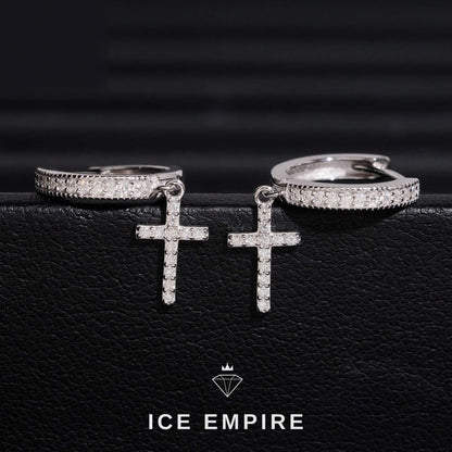 Iced Out Cross 14K Gold Moissanite Stud Earrings