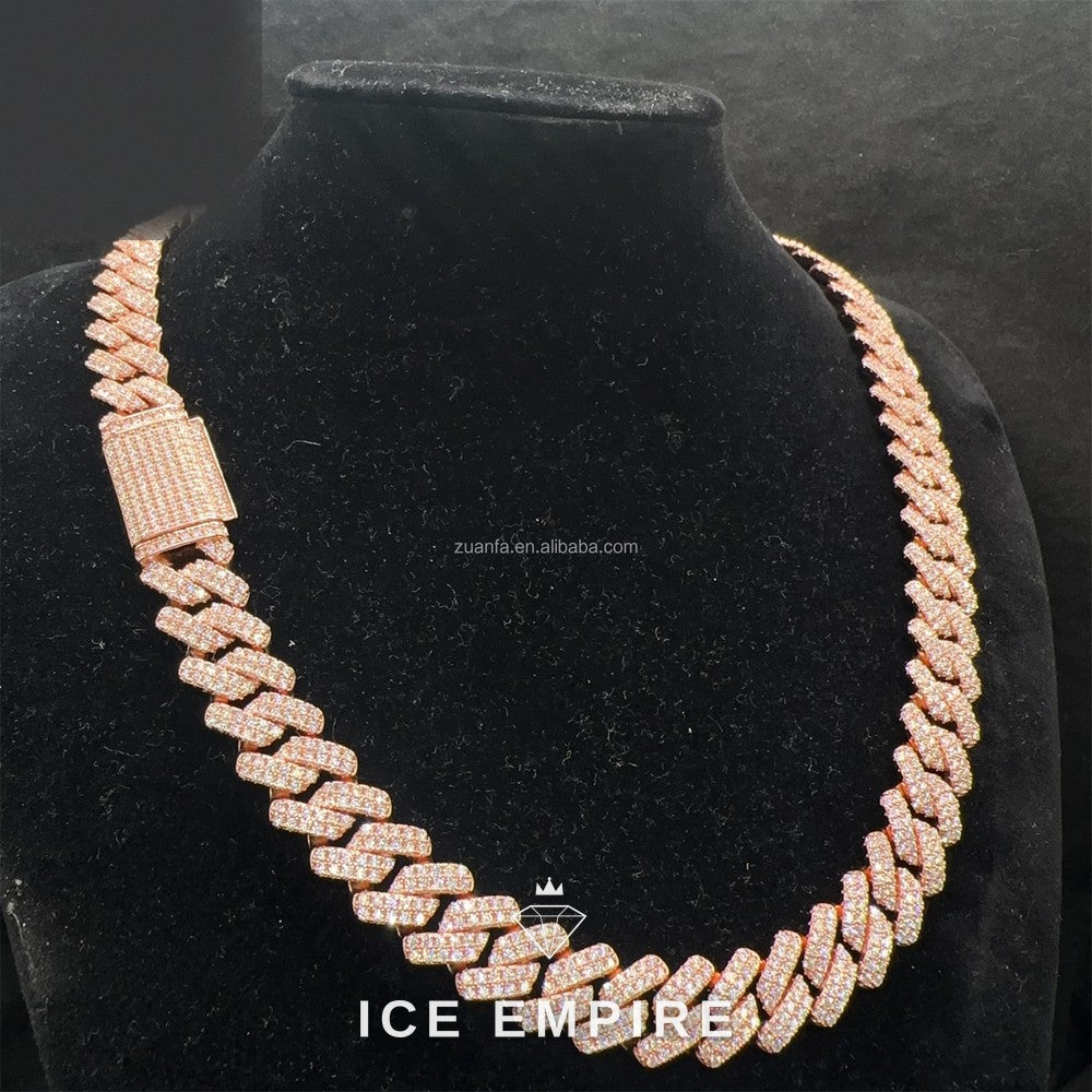 Iced Out Rose Gold Moissanite Cuban Chain