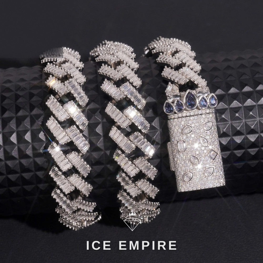 Iced Out Baguette Rose Gold Plated Moissanite Cuban Chain