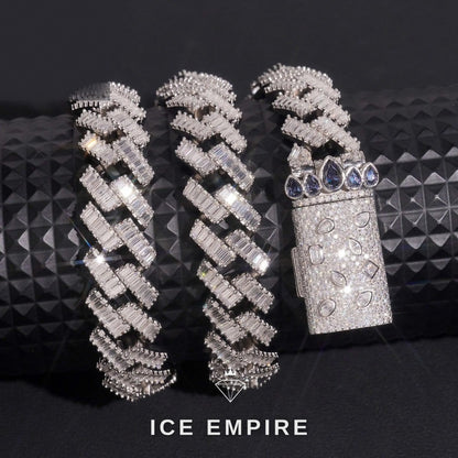 Iced Out Baguette Rose Gold Plated Moissanite Cuban Chain