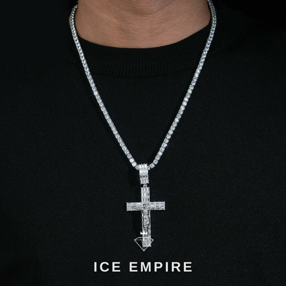 Iced Out Cross Rose Gold Plated Moissanite Pendant