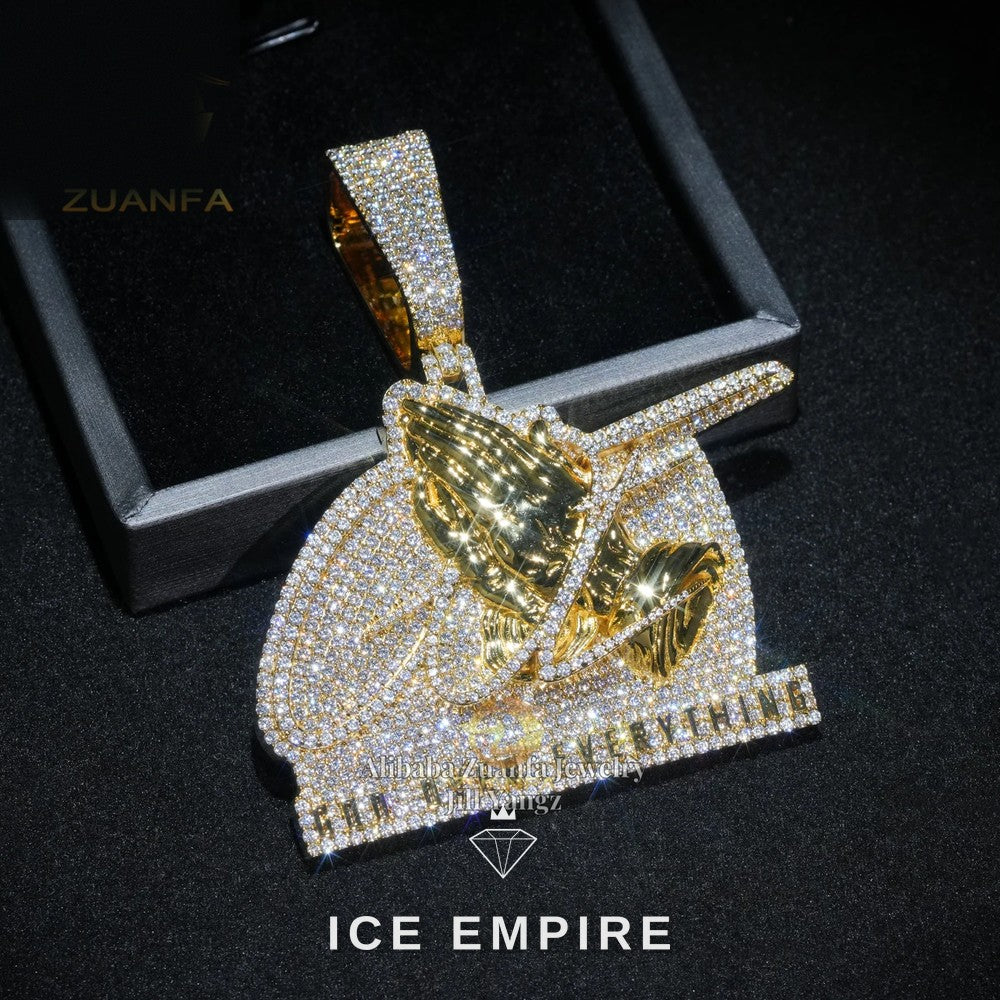 Iced Out Baguette 18K Gold Moissanite Pendant