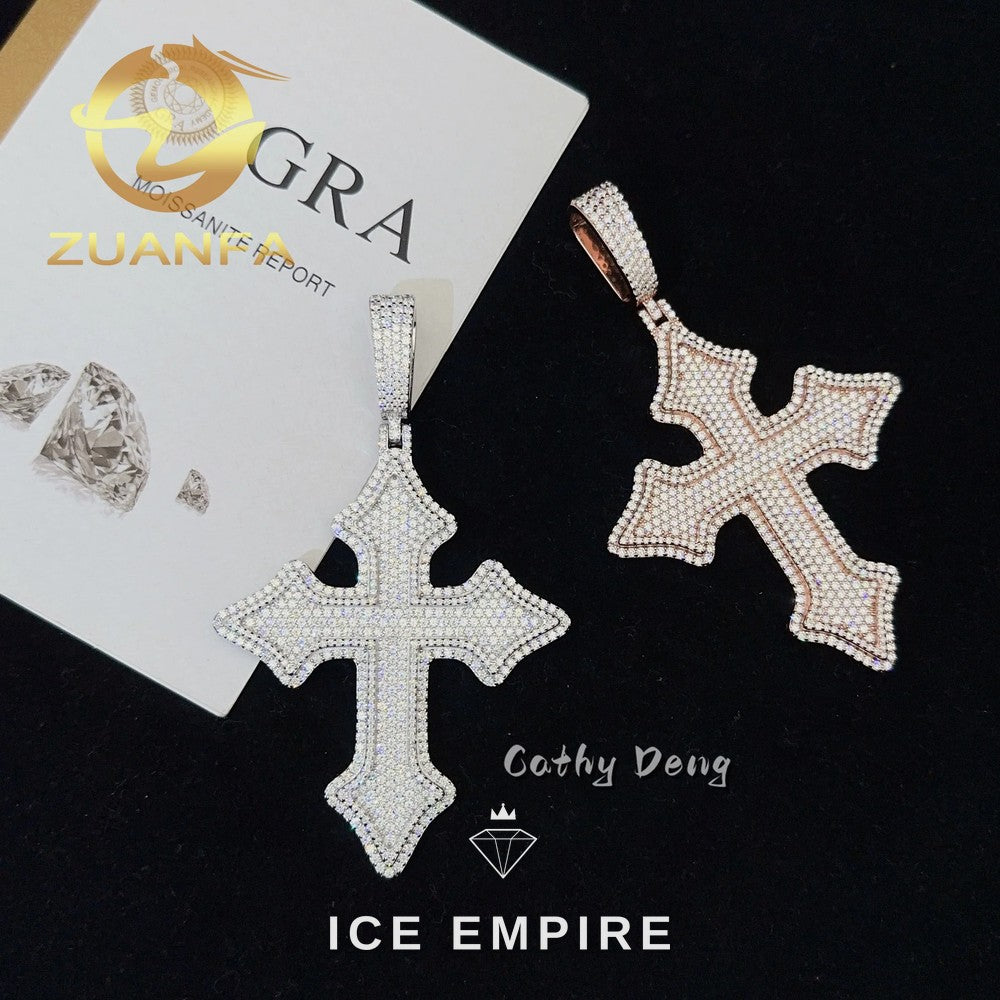 Iced Out Cross Rose Gold Plated Moissanite Pendant