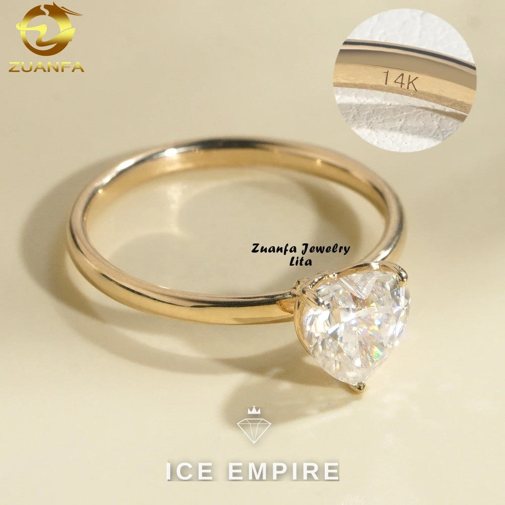 Iced Out Heart 14K Gold Moissanite Engagement Ring